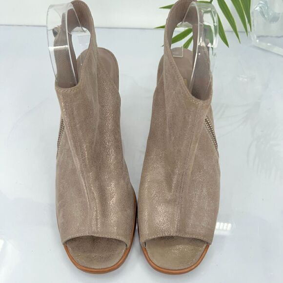 Paul Green Cayanne Beige Tan Shimmer Peep Open Toe Sandal Heel Bootie Size 9.5 - Picture 4 of 14